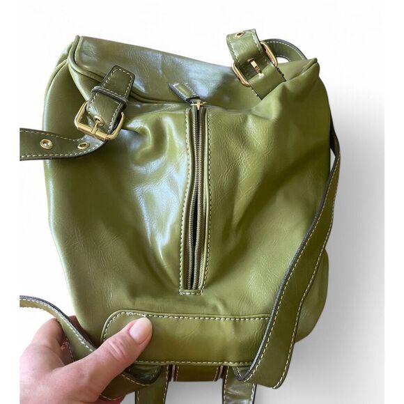 Backpack Women Mini Green Simulated Leather Gold Fittings Excellent Condition - Picture 10 of 12